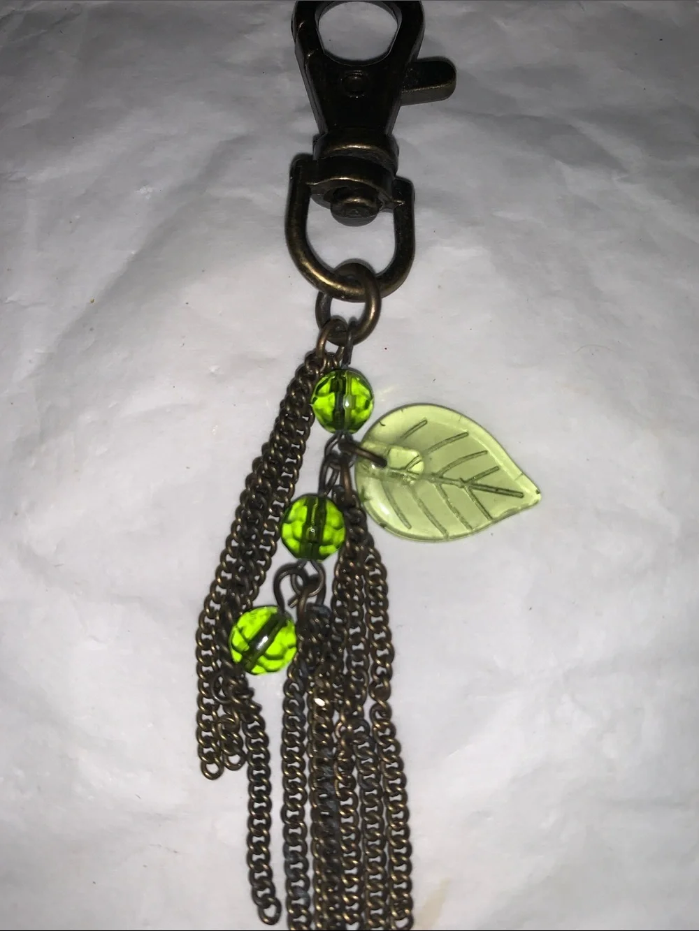 Antique Green Leaf Tassel Purse Charm with Beads